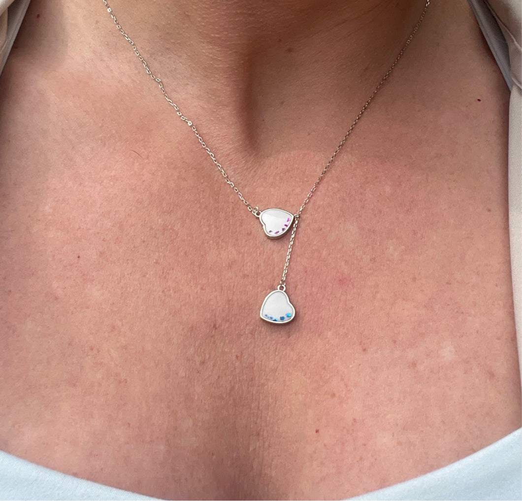 Double Heart Breastmilk Necklace in Sterling Silver