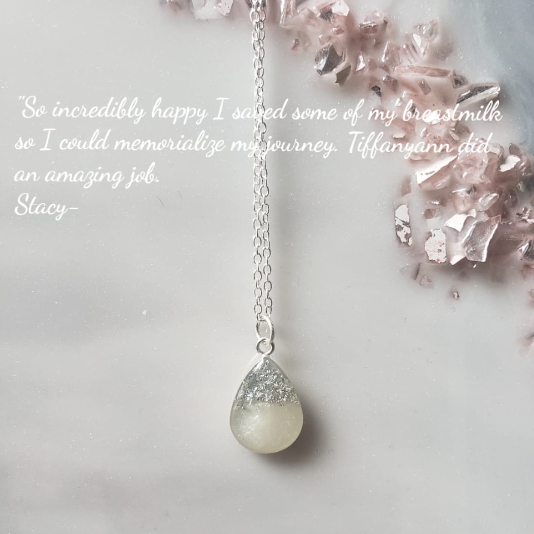 Breastmilk Teardrop Necklace, Sterling Silver